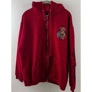 Vintage Top Heavy Hoodie Mens Dragon Panther Tribal Y2K Skate Grunge Red Medium